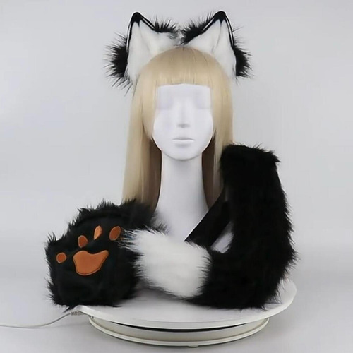 4x Conjunto De Orejas Y Cola De De Peluche Lolita Negro