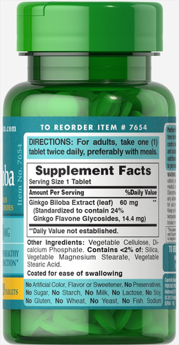 Puritan S Pride Ginkgo Biloba 60 Mg Con 120 Tabletas Sabor Sin Sabor