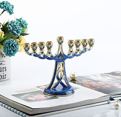 Imagen 4 de 7 de Hanukkah Menorah Candle Holder 9 Branch Rhinestones Jeweled