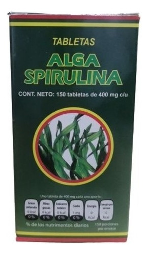 Alga Spirulina 150 Tablts 400 Mg C/u Antioxidante Saciedad Sabor Sin sabor