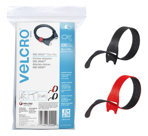 Bridas Para Cables De La Marca Velcro, Paquete De 100, 8 Roj