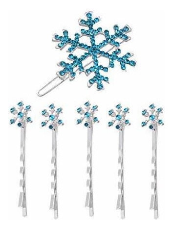 Lurrose 6pcs Pinza De Pelo De Copo De Nieve Rhinestone Azul