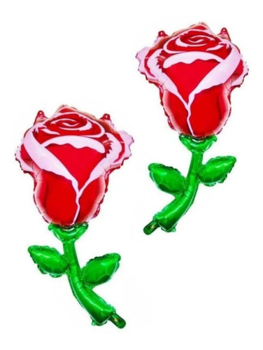 2 Globos Flor Rosa Roja Con Tallo Verde