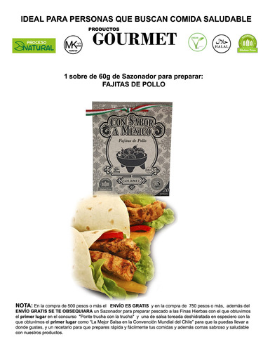 Fajitas De Pollo  Sazonador, Especias, Condimentos Naturales