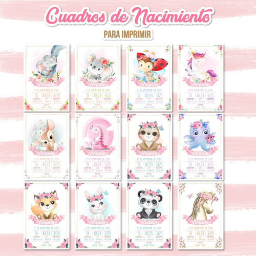 Kit Imprimible Nacimiento Cuadros Para Nena 12 Modelos