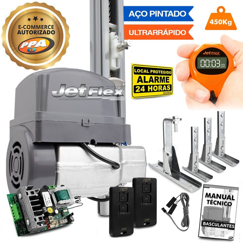 Imagem 1 de 9 de Kit Motor Portão Eletrônico Basculante Jetflex 1/2 + Suporte
