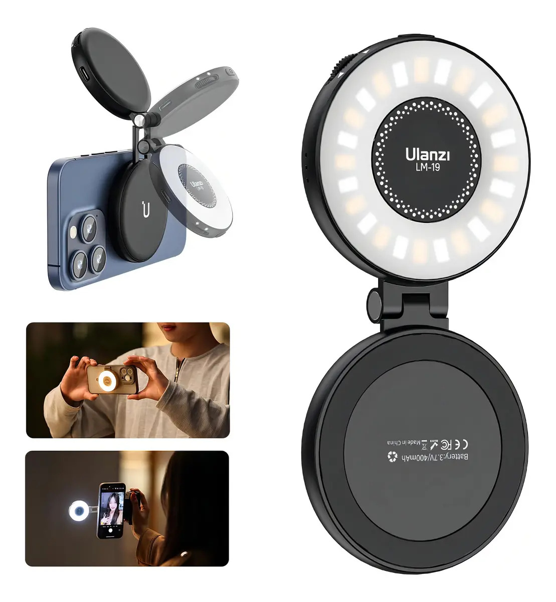 Aro Iluminación Magnético Ulanzi Lm19 Para Móvil Led Magsafe Negro Bicolor