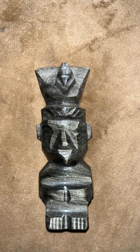 Figura Piedra Obsidiana Indígena Azteca Tallado Escultura