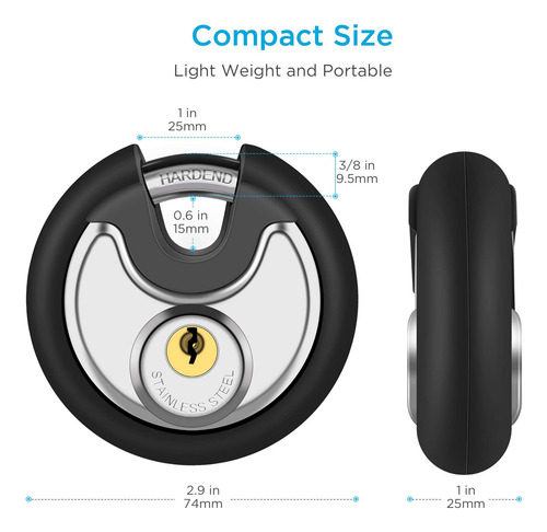 Candado De Seguridad De Acero Circular Con Llave Color Negro