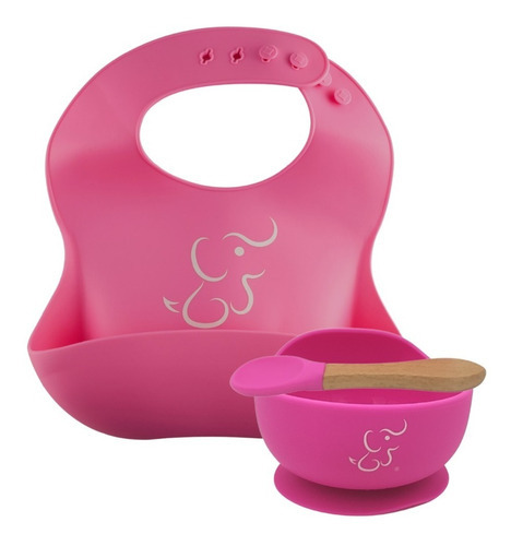 Set De Comida Papu Baby De 1 Babero Y 1 Plato Hondo/bowl Color Rosa mexicano