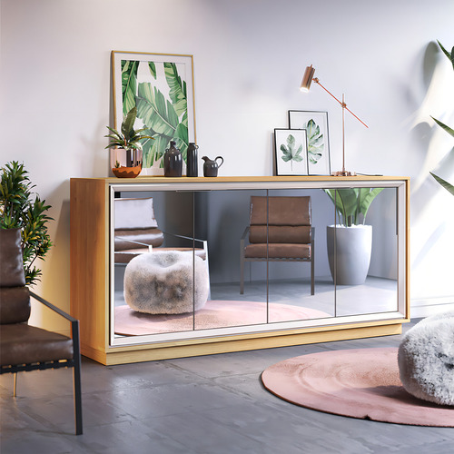 Buffet Aparador 160cm Com Espelho Raze Off White/nature