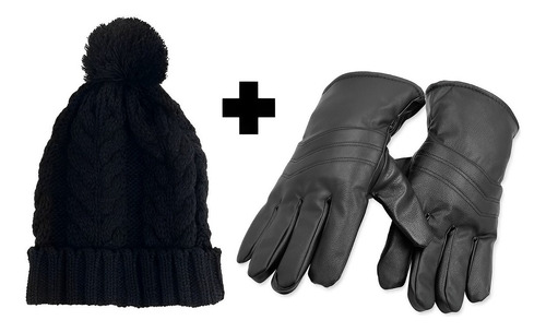 Kit Inverno Frio Adulto 1 Touca Pompom + 1 Par Luva Térmica