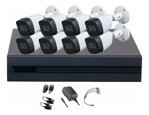 Dahua Kit de 8 Cámaras de seguridad Metálicas Exterior KITXVR5104HS4KLI3-8CSC 5 MP Microfono Integrado Circuito Cerrado Facil Instalación Busqueda de Humanos KITXVR5104HS4KLI3 CCTV