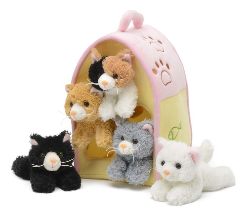 Casa Felpa Gatuna Con 5 Gatos Peluche Gatitos Felices