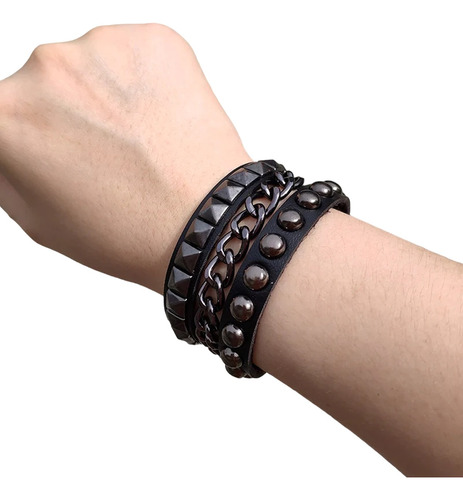 Pulsera Con Broche Cuero Pu Estilo Moda Punk Gótico Metal