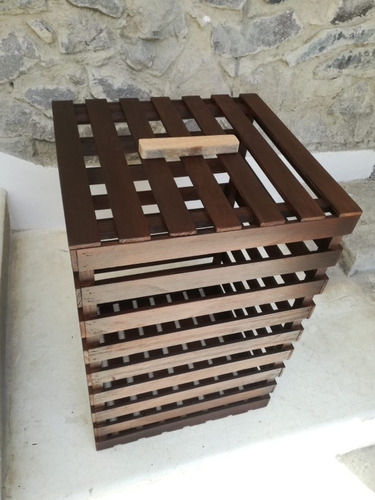 Huacal Grande De Madera Con Tapa Acabado En Color Chocolate