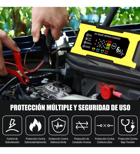 12V 6A Cargador Rápido Inteligente para carro moto aparatos para cargar baterias 12v de carros y motos cargador inteligente bateria 12v 6A cargador de bateria auto
