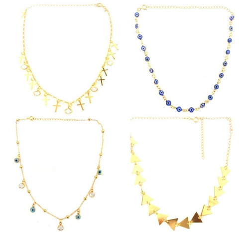 Imagem 4 de 6 de Kit Atacado 10 Colares Choker Moda Blogueira Folheado A Ouro