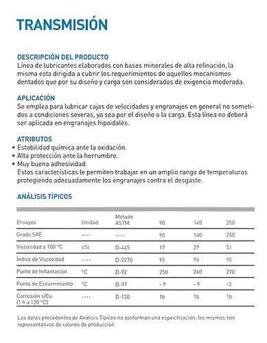 Aceite Ypf Transmision Sae 90 X 20 Lts