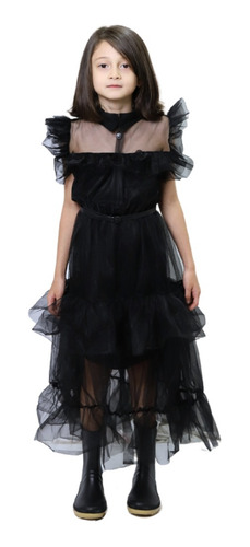 Imagen 5 de 9 de Disfraz Vestido Merlina Addams Noche De Baile Los Locos Addams Infantil Niña