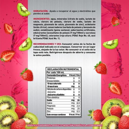 Suerox Bebida Hidratante 8iones Fresa Kiwi 1 Lt