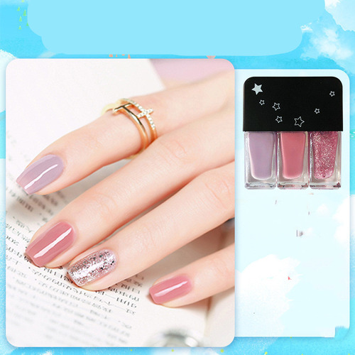 Set De Esmaltes De Uñas Tricolores Con Lentejuelas