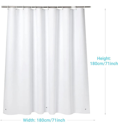 Cortina De Ducha Impermeable Y Antimoho Con 12 Ganchos 180