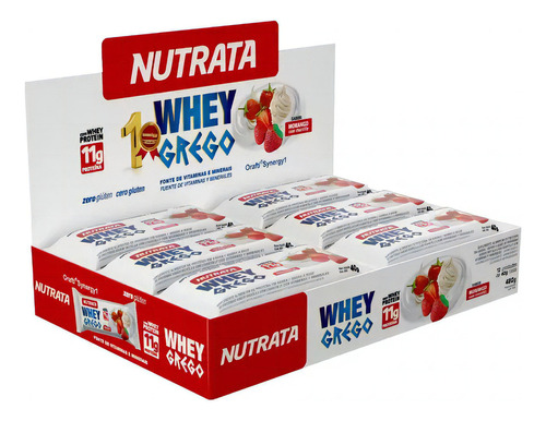 Suplemento em barra Nutrata  Barra de proteina Whey Grego Bar proteínas Whey Grego Bar sabor  morango com chantilly em caixa de 480g  pacote x 12 u