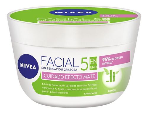 Crema Nivea Cuidado Facial Efecto Mate 5 En 1 Bambú 375ml Piel Mixta A Grasa