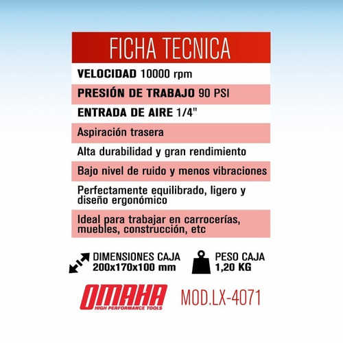 Imagen 2 de 9 de Lijadora Roto Orbital Neumatica Omaha Disco 150 Mm Gtia