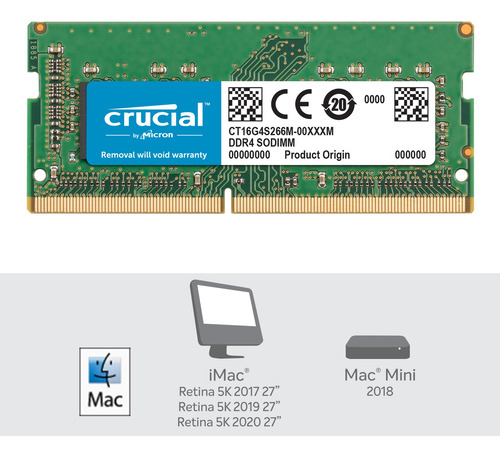 Imagen 2 de 2 de Memoria Ram Crucial Ddr4 16gb 2666mhz Ct16g4s266m Para Mac