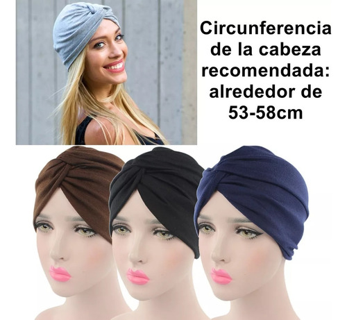 4 Turbantes Gorros Dama Mujer Oncológicos Quimio Alopecia Negro Y Azul Marino Y Gris Y Caqui