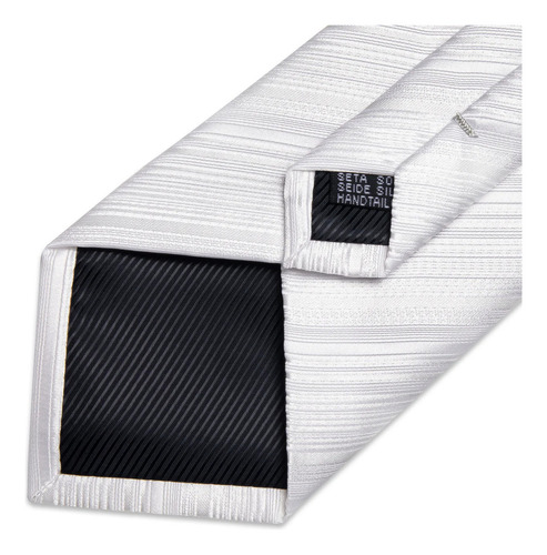 Kit Gravata Clássica Seda Branco Noivo 8cm Lenço Abotoaduras Comprimento 150 Cm Desenho Do Tecido Listras