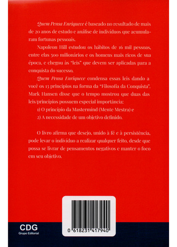 Livro Quem Pensa Enriquece : Edição Oficial E Original De 1937, Edição Promocional, Tamanho Slim, Napoleon Hill, Editora Cdg, 2024