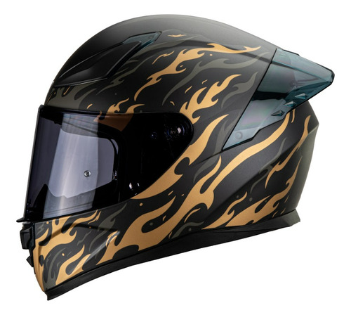 Casco Moto Integral HAX ONIX Golden Flame Negro Dorado Mate Certificado DOT Talla M(57-58 Cm)