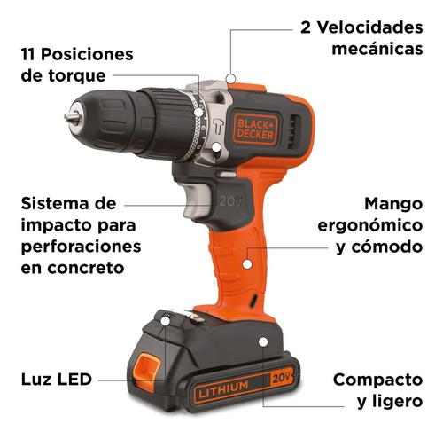 Imagen 3 de 10 de Taladro Atornillador 20v+ Esmeril Angular 4-1/2 Black+decker