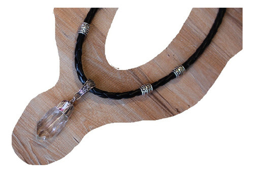 Collar Eco-cuero Trenzado Hombre - Dije Cuarzo Cristal 