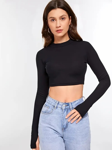 Hermoso Crop Top Manga Larga 