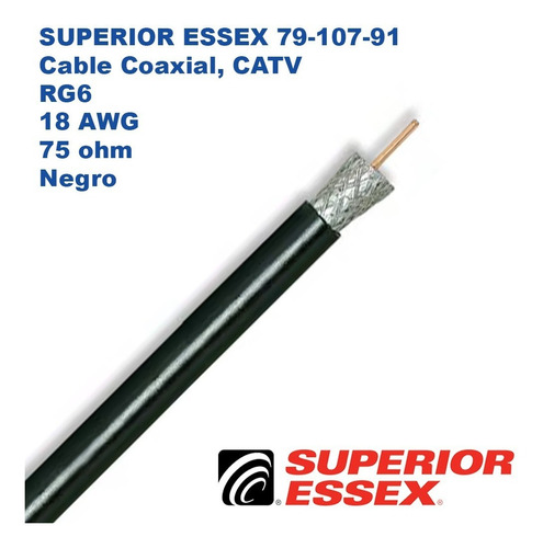 Superior Essex 79-107-91 Coaxial Rg6 Bobina, Negro