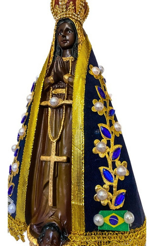 Imagem Nossa Senhora Aparecida 15cm C/ Manto Gesso Premium Cor Marrom
