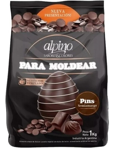 Imagen 1 de 1 de Chocolate Para Moldear Alpino Lodiser Pins 1kg | Semi Amargo