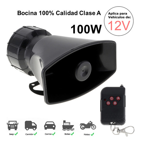 Sirena Pa 100w 7 Tonos Policial Ambulancia Inalámbrica