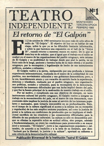 El Retorno Del Exilio De  Teatro   El Galpon  - Documento