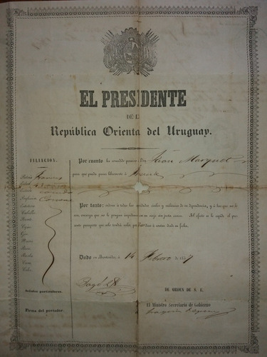 Pasaporte Firmado 1857 Joaquin Requena A  Ciudadano Frances