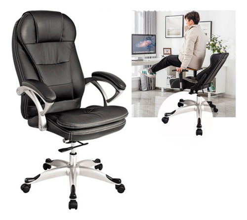 Silla Negra Gerente Giratoria Ergonomica De Cuero Kl1046