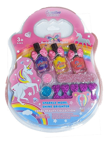 Set De Uñas Esmalte Glitter Unicornio Cosmetic Nails