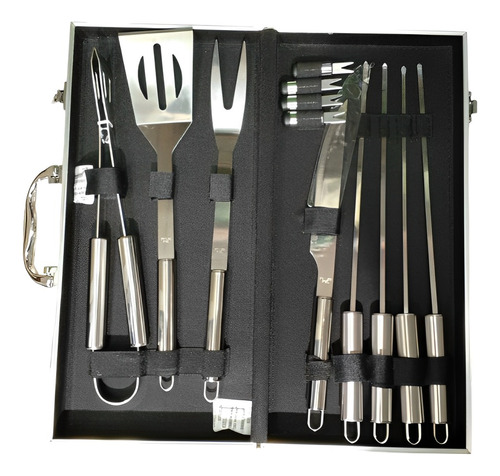 Kit Parrillero Utensilios Acero Inoxidable Estuche Aluminio