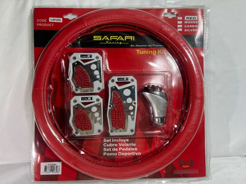 Imagen 2 de 8 de Cubre Volante Pomo Palanca Cambio Kit Tuning Auto Rojo K680