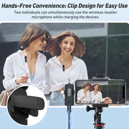 Micrófono Hd De Solapa Inalámbrico Para Celular 3 En 1 Negro