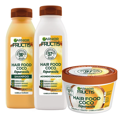 Kit Garnier Fructis Hair Food Coco Rutina Completa Pelo Dañado